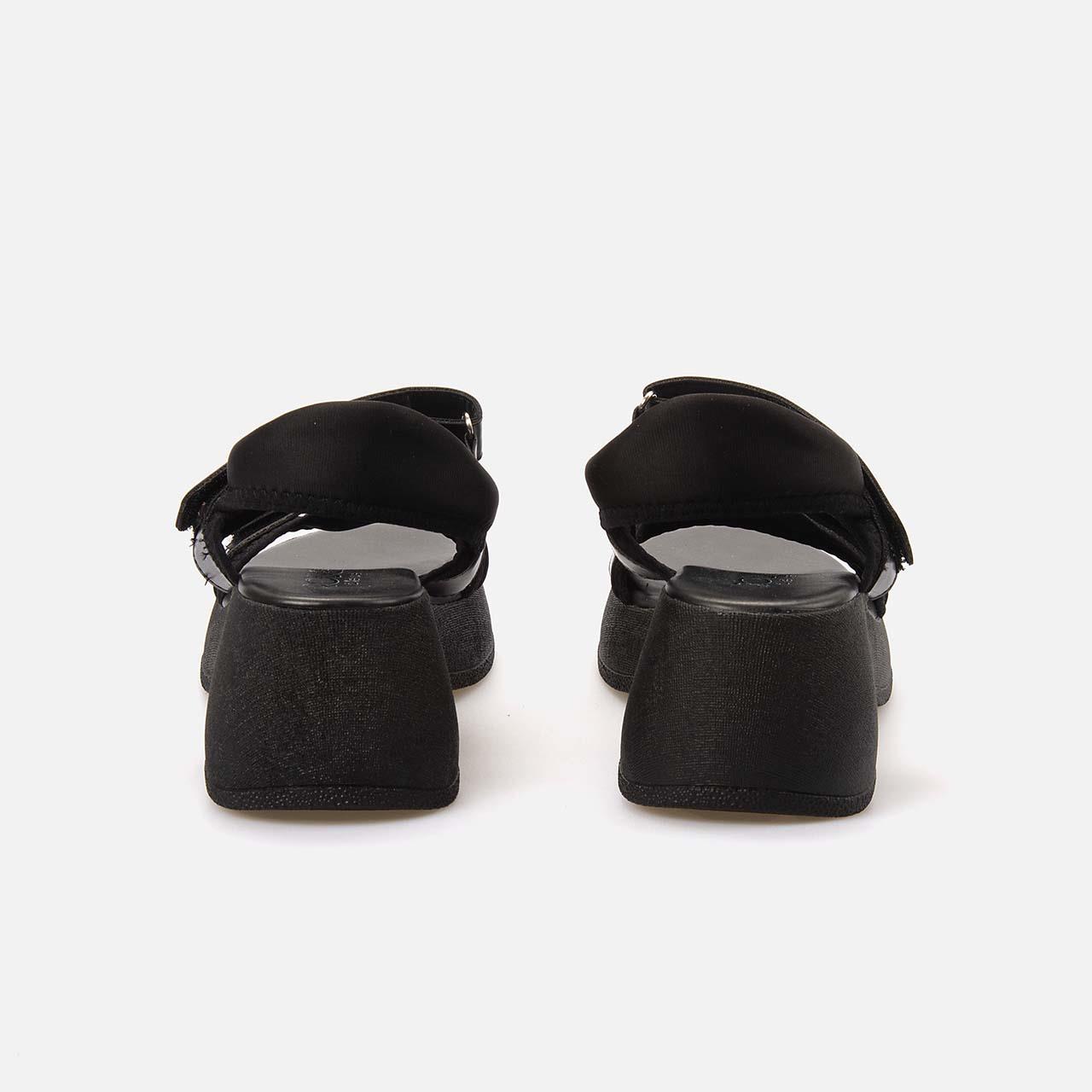 Rouge Kadın Tekstil Poli Taban Siyah Sandalet Ayakkabı