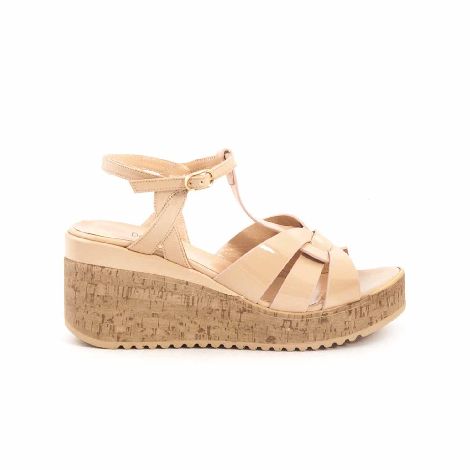 Rouge Kadın Rugan Deri Kauçuk Taban Bej Parlak Sandalet Terlik