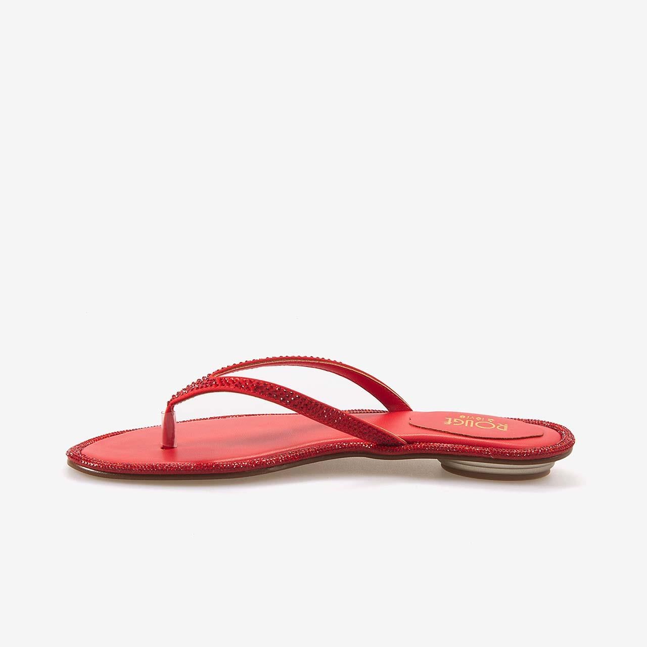 Rouge Kadın 1,5cm Neolit Taban Taşlı Kırmızı Parmak Arası Terlik R1-5 