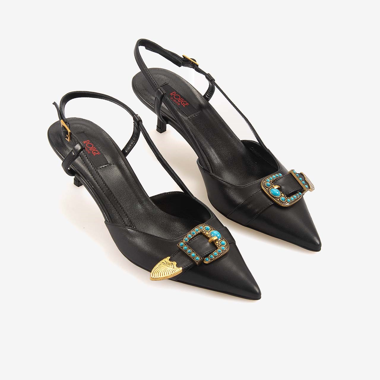 Rouge Kadın Taşlı Toka Detaylı Slingback Sivri Burun 6cm Topuklu Ayakkabı 7124