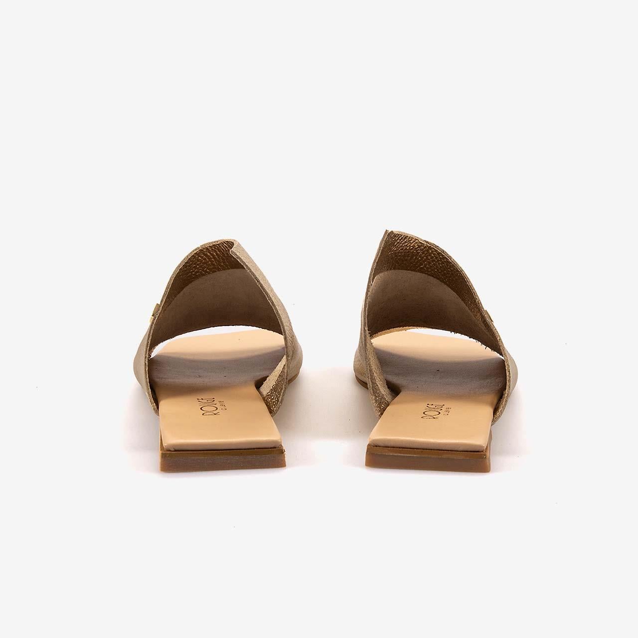 Rouge Kadın 2cm Microlight Taban Floter Deri Gold Mule Terlik 20223