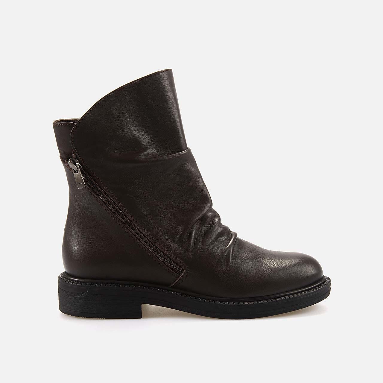 Rouge Kadın Hakiki Deri Kauçuk Taban Kahverengi Topuklu Bot 