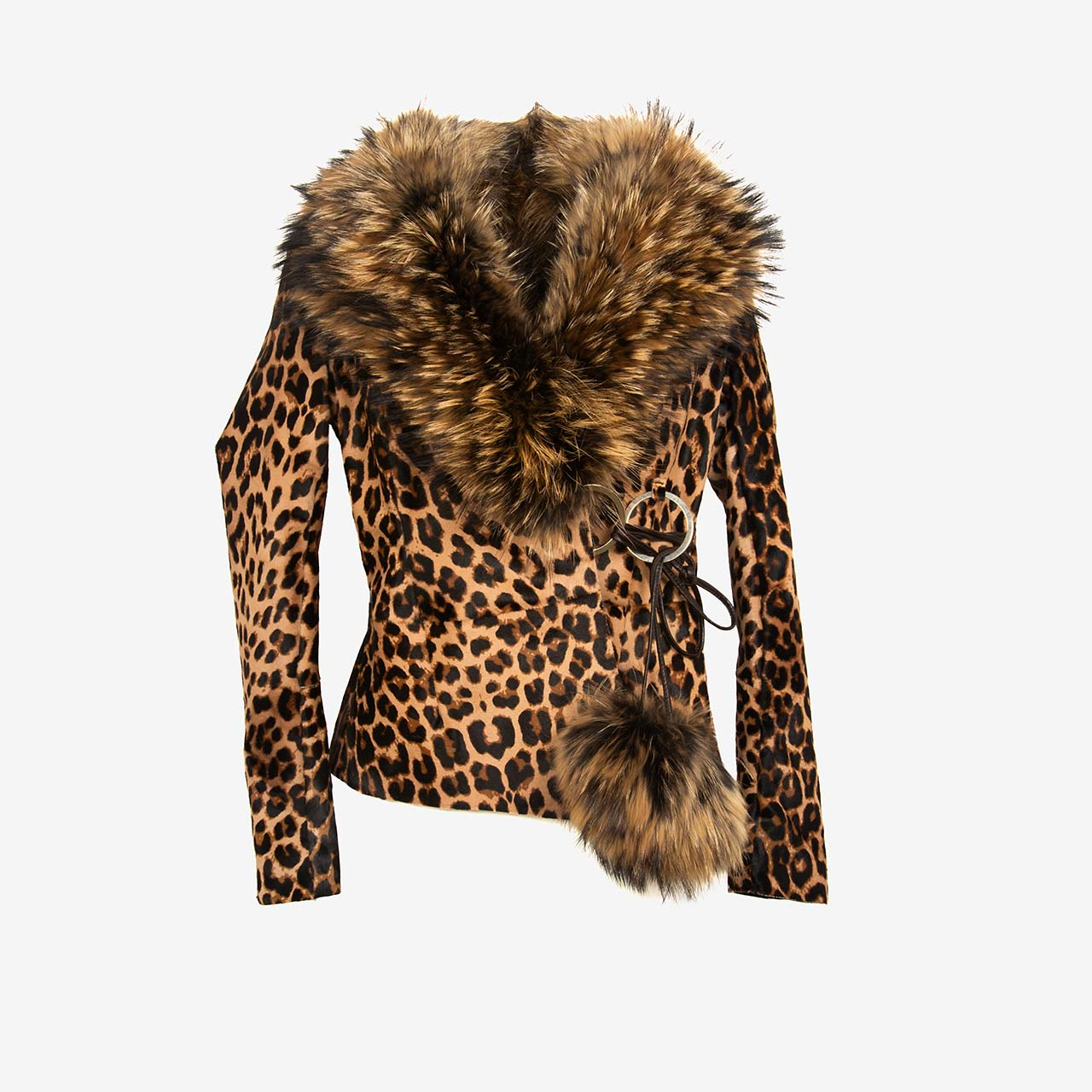 Rouge Kürklü Leopar Desenli Kadın Deri Mont P253K