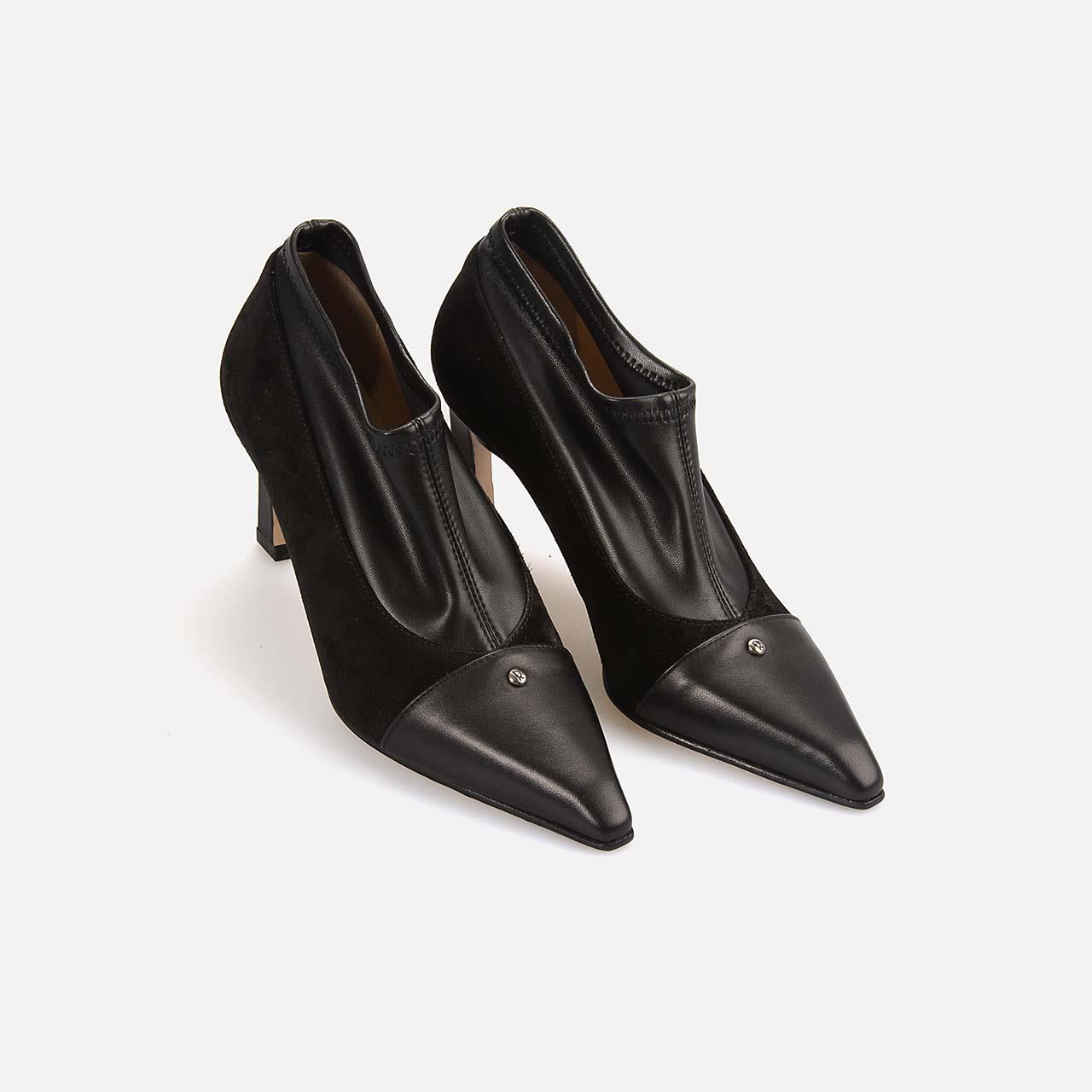 Rouge Kadın Hakiki Deri Enjeksiyon Kösele Taban Siyah Süet Klasik Ayakkabı