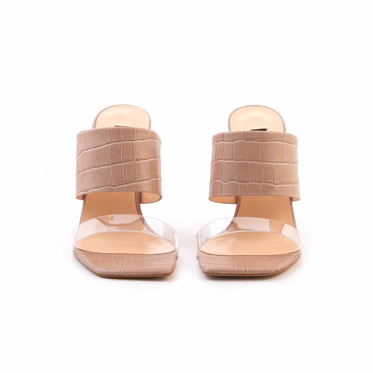 Rouge Kadın Hakiki Deri Microlight Taban Bej Kroko Topuklu Ayakkabı