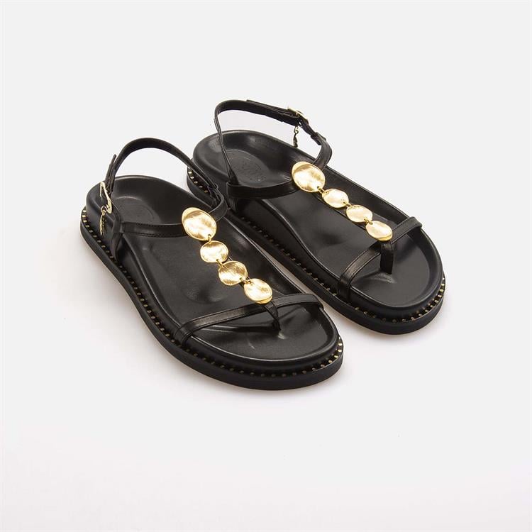 Caryatis Kadın Siyah-Altın Sarısı Sandalet 