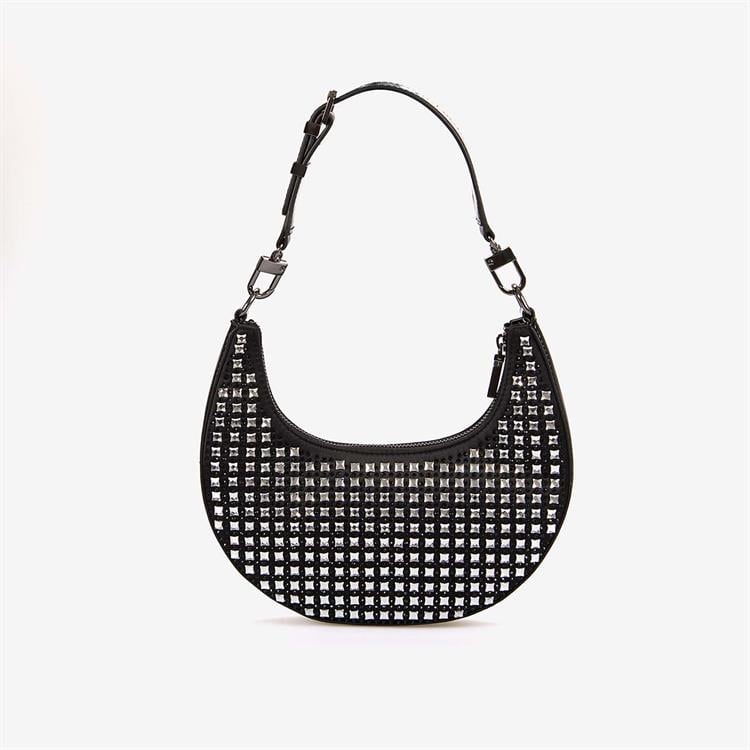 Guess Kadın Siyah Lua Zımba Detaylı Hobo Çanta HWIM9205010