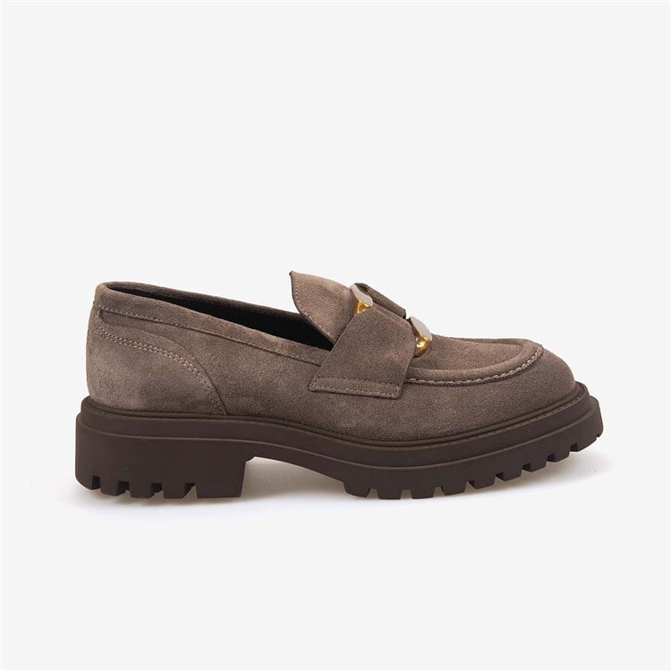 Hawen Angels Kadın 4cm Kauçuk Tabanlı Hakiki Süet Deri Loafer Ayakkabı 8103