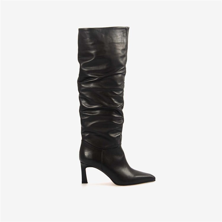 Hawen Angels Kadın Hakiki Deri Büzgülü Sivri Burun 7cm İnce Topuklu Çizme 27634