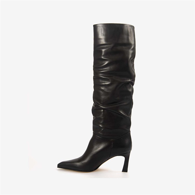Hawen Angels Kadın Hakiki Deri Büzgülü Sivri Burun 7cm İnce Topuklu Çizme 27634