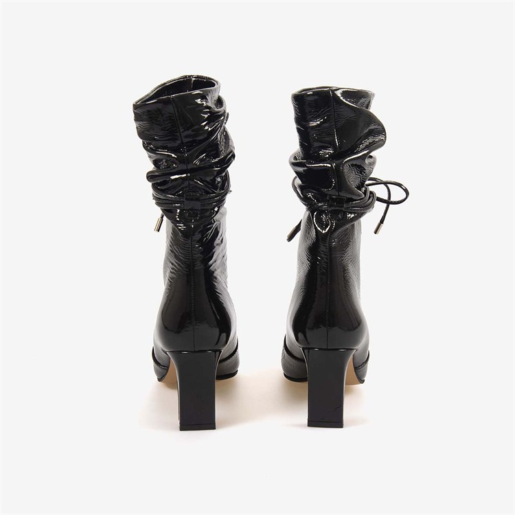 Hawen Angels Kadın Hakiki Deri Rugan Büzgülü Sivri Burun 7cm Topuklu Bot 27745