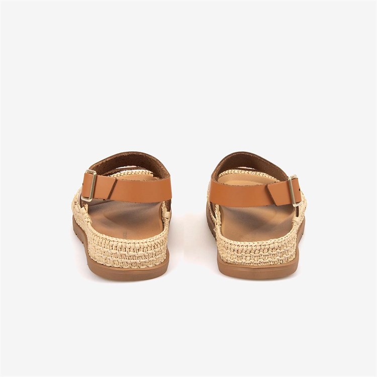 Hawen Angels Kadın Hasır Örgü 3cm Kauçuk Tabanlı Deri Sandalet 4003