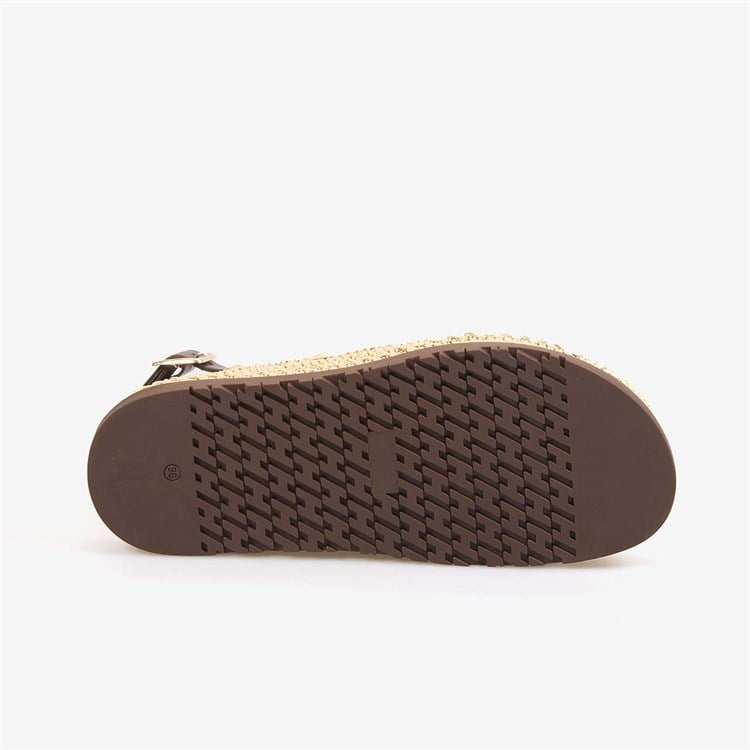 Hawen Angels Kadın Hasır Örgü 3cm Kauçuk Tabanlı Deri Sandalet 4003