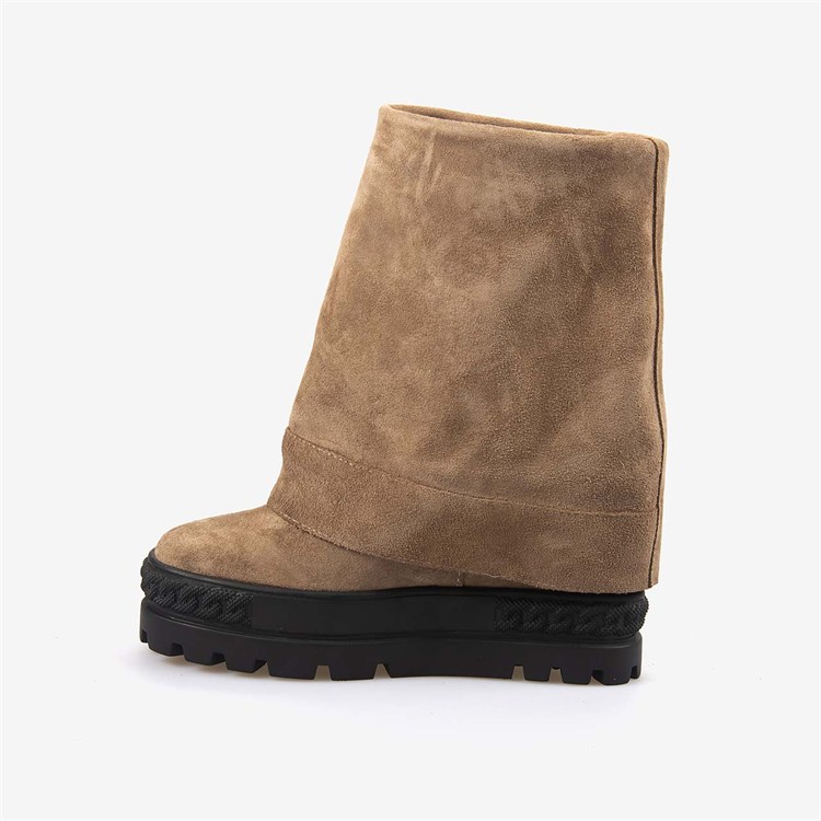Hawen Angels Kadın Kauçuk Taban Hakiki Süet Deri Körüklü 12cm Gizli Dolgu Topuklu Bot 6400