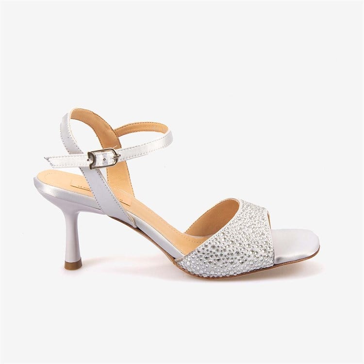 Hawen Angels Kadın Kösele Taban 7,5cm Topuklu Saten Taşlı Gece & Abiye Ayakkabı 6895-26-V1