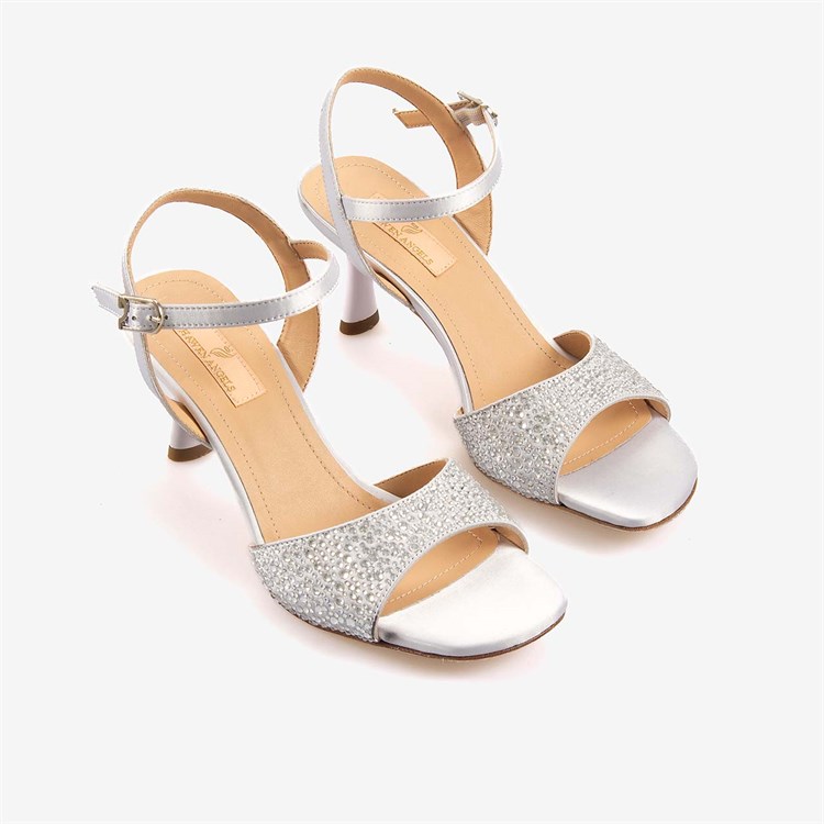 Hawen Angels Kadın Kösele Taban 7,5cm Topuklu Saten Taşlı Gece & Abiye Ayakkabı 6895-26-V1