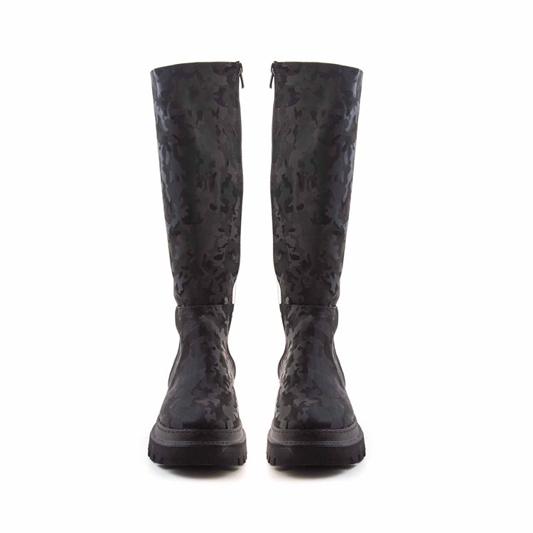 Kemal Tanca Kadın Hakiki Deri Poli Taban Siyah Kamuflaj Günlük Çizme