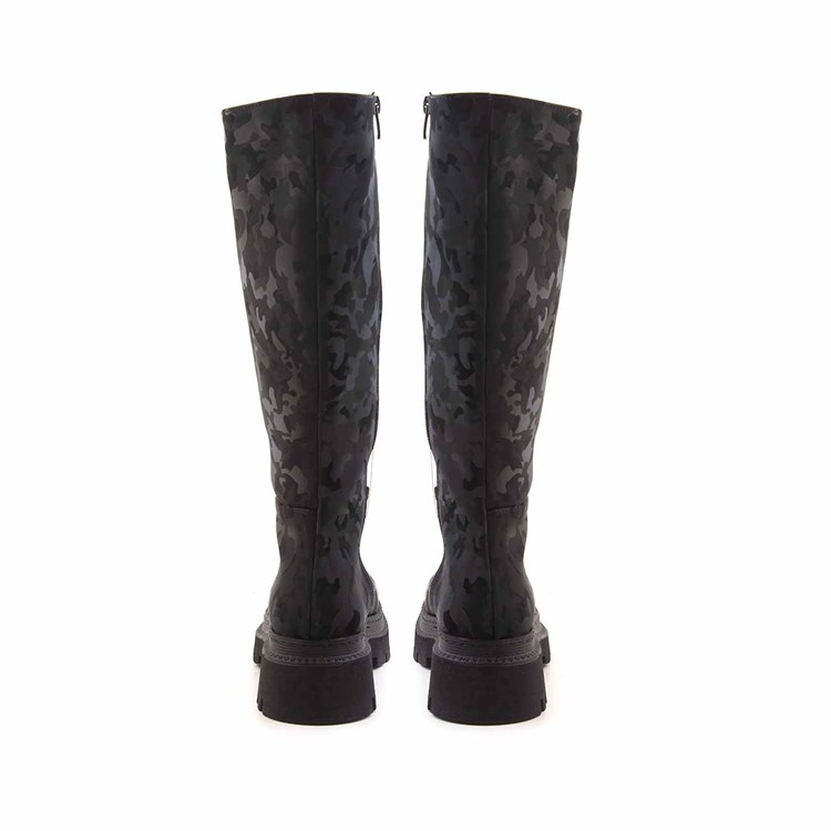 Kemal Tanca Kadın Hakiki Deri Poli Taban Siyah Kamuflaj Günlük Çizme