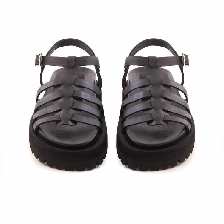 Kemal Tanca Kadın Hakiki Deri Eva Taban Siyah Sandalet Ayakkabı