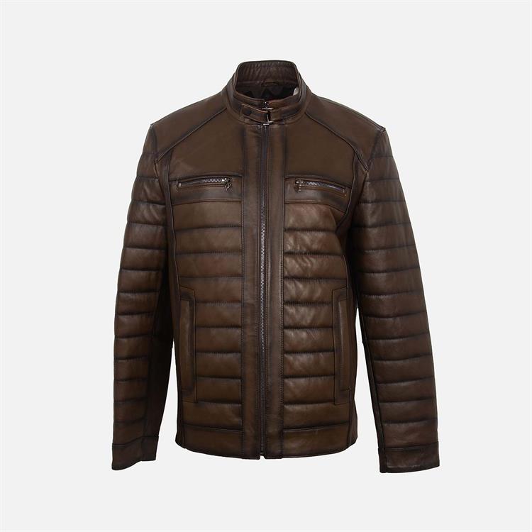 Kemal Tanca Erkek Hakiki Deri Koyu Taba Deri Mont