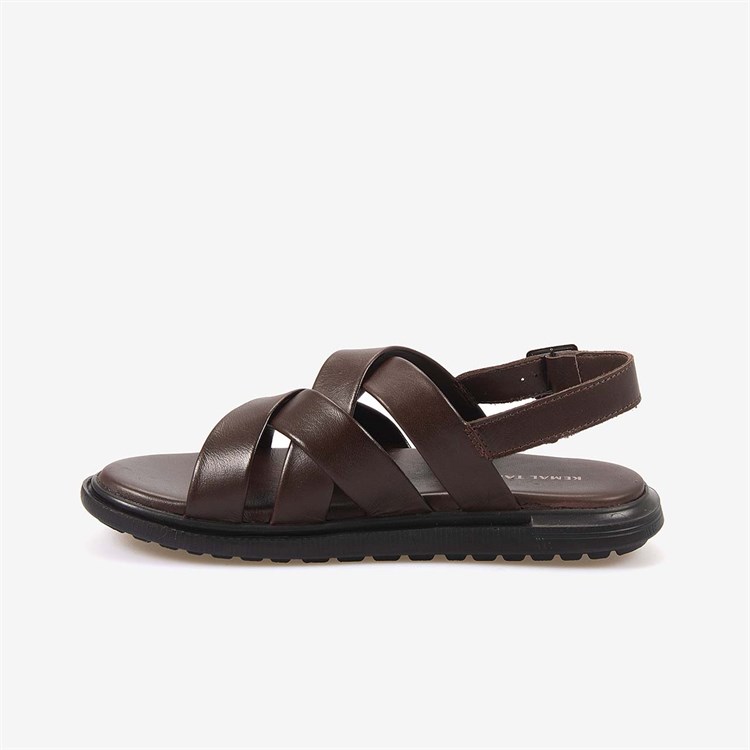 Kemal Tanca Erkek Kauçuk Tabanlı Deri Comfort Günlük Çapraz Bantlı Sandalet 555
