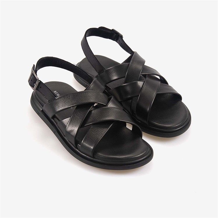 Kemal Tanca Erkek Kauçuk Tabanlı Deri Comfort Günlük Çapraz Bantlı Sandalet 555