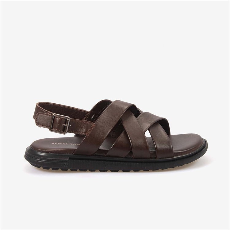 Kemal Tanca Erkek Kauçuk Tabanlı Deri Comfort Günlük Çapraz Bantlı Sandalet 555