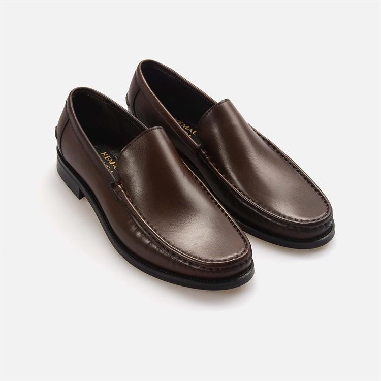 Kemal Tanca Erkek Hakiki Deri Microlight Taban Kahverengi - Gümüş Loafer Konforlu Ayakkabı