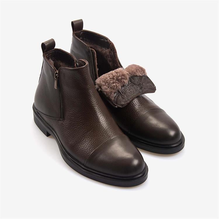 Kemal Tanca Hakiki Deri Fermuarlı Kahverengi Erkek Bot A14551