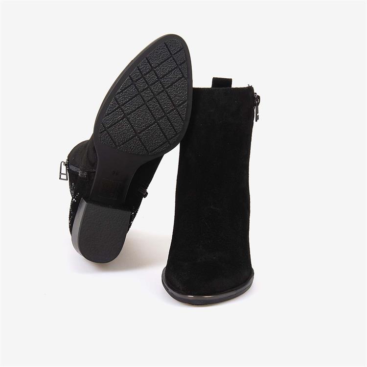 Kemal Tanca Hakiki Deri Kadın Siyah Süet Fermuarlı Topuklu Bot 26-104759K