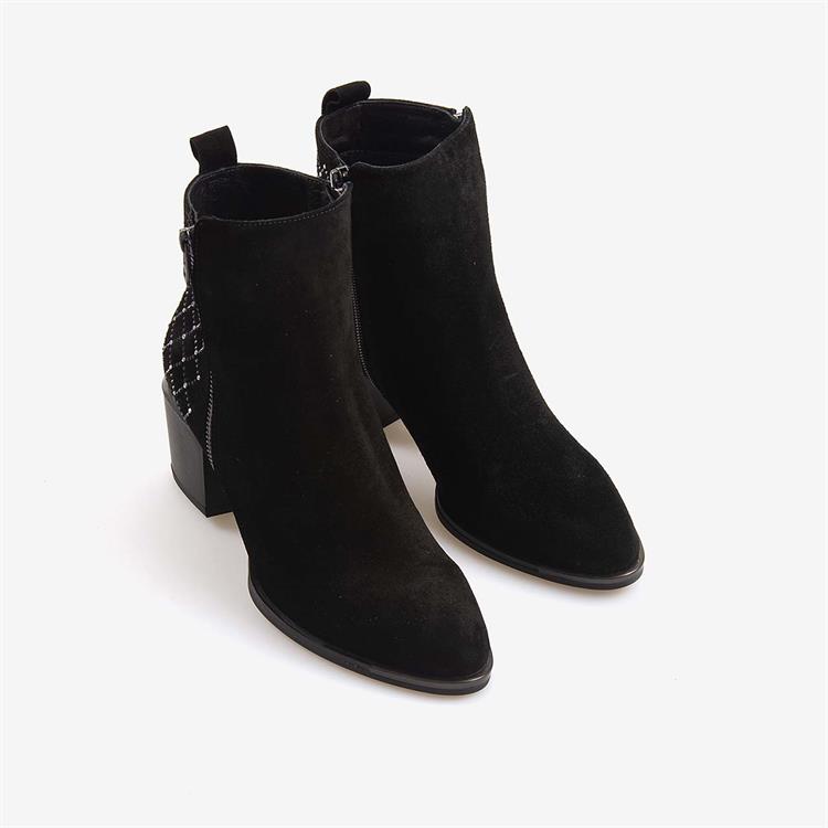 Kemal Tanca Hakiki Deri Kadın Siyah Süet Fermuarlı Topuklu Bot 26-104759K