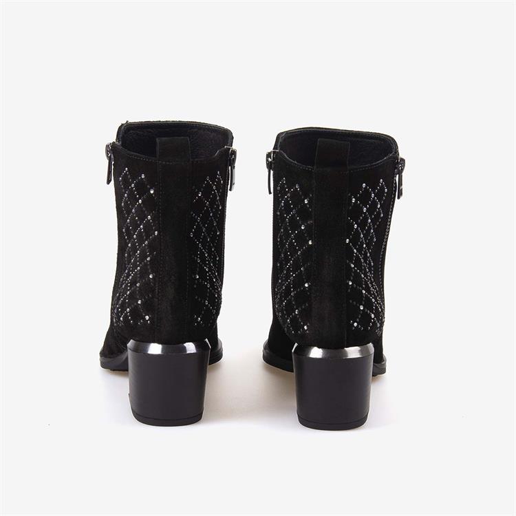 Kemal Tanca Hakiki Deri Kadın Siyah Süet Fermuarlı Topuklu Bot 26-104759K