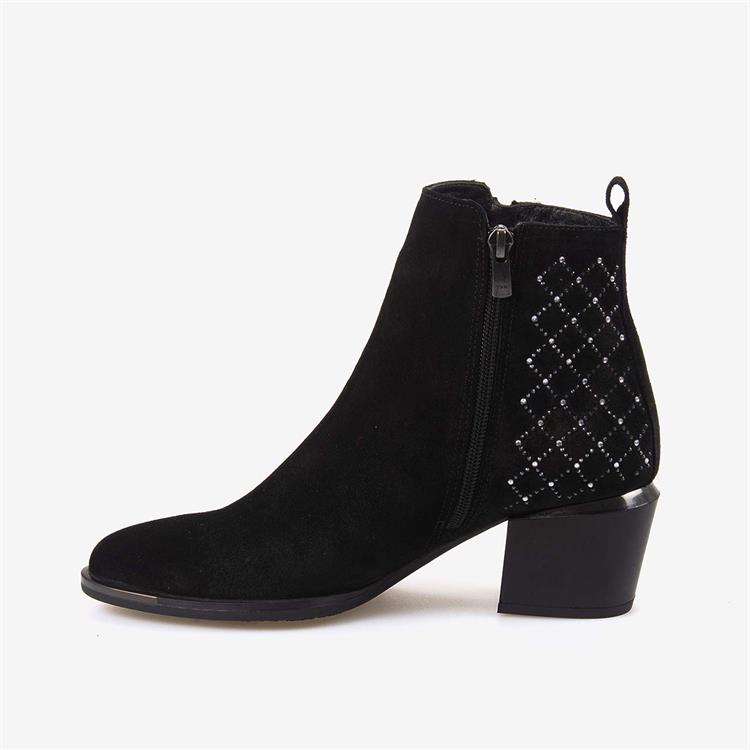 Kemal Tanca Hakiki Deri Kadın Siyah Süet Fermuarlı Topuklu Bot 26-104759K