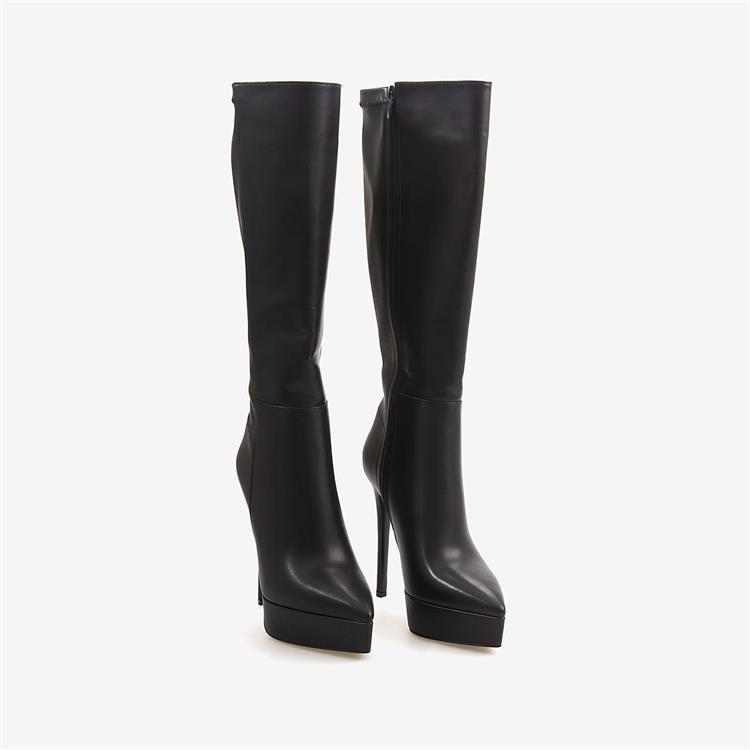 Kemal Tanca Hakiki Deri Kadın Siyah Topuklu Çizme 18