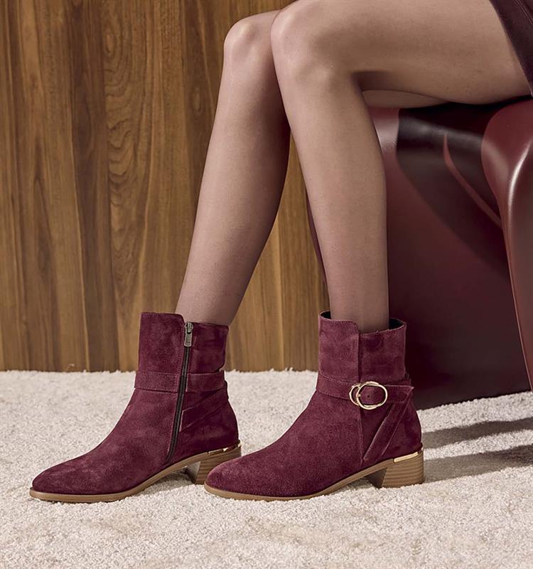 Kemal Tanca Hakiki Deri  Kadın Süet Topuklu Bot 26-103557K