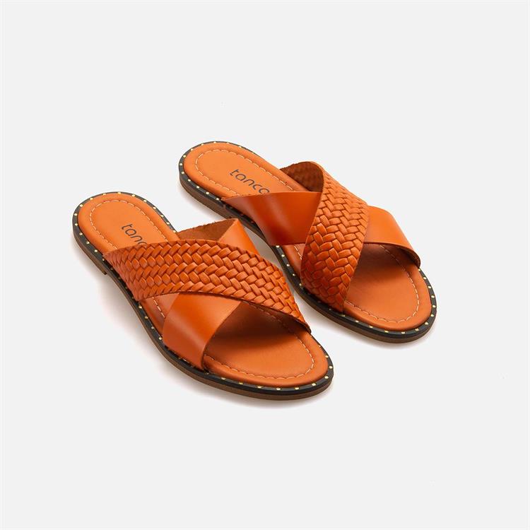 Kemal Tanca Kadın Hakiki Deri Kauçuk Taban Orange Terlik Terlik