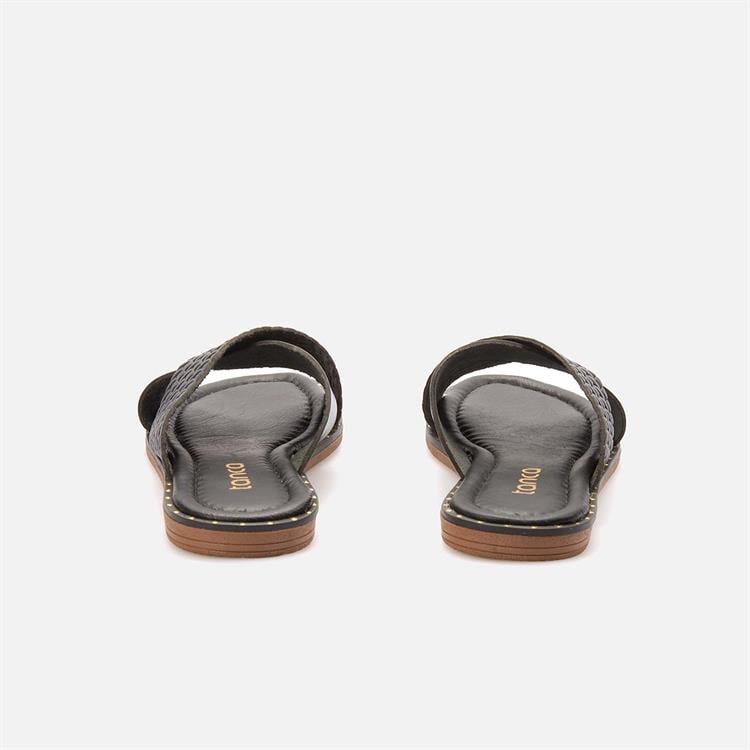 Kemal Tanca Kadın Hakiki Deri Kauçuk Taban Siyah Terlik Terlik