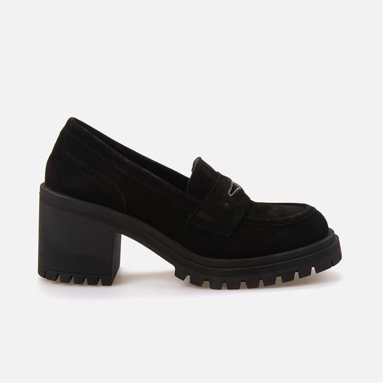 Kemal Tanca Kadın Hakiki Deri Kauçuk Taban Siyah Süet Günlük Ayakkabı