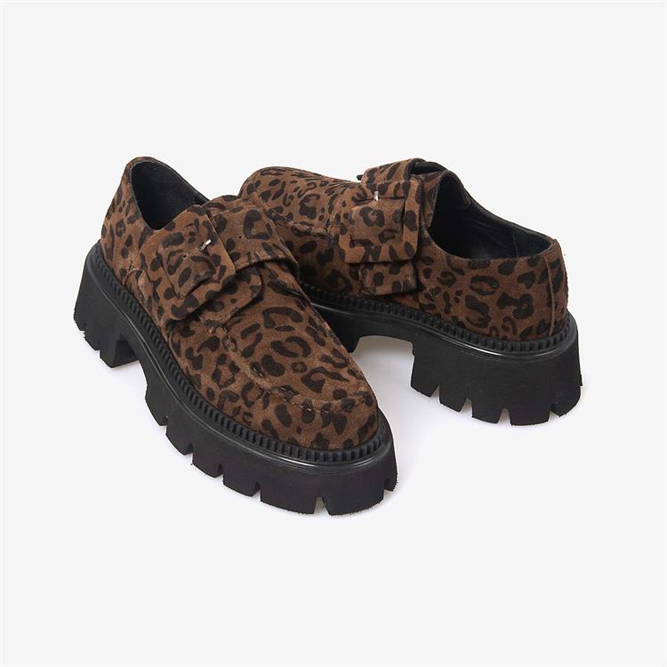 Kemal Tanca  Hakiki Deri Leopar Desenli Kadın Loafer 426-02