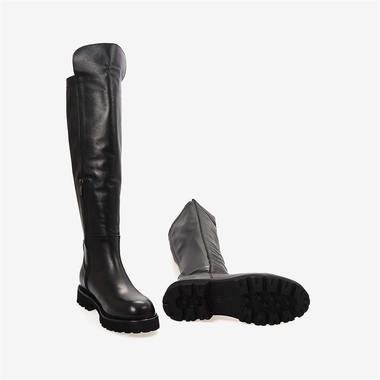 Kemal Tanca Hakiki Deri Siyah Kadın Çizme 7011