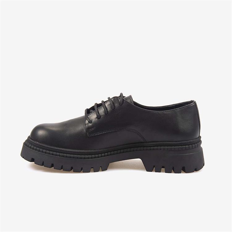 Kemal Tanca Hakiki Deri Siyah Kadın Günlük Bağcıklı Ayakkabı 51465