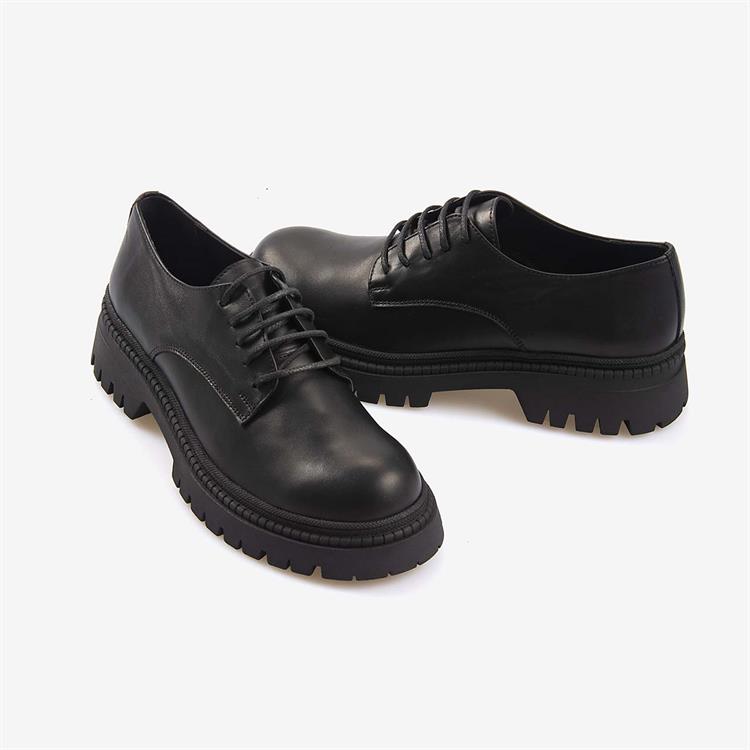 Kemal Tanca Hakiki Deri Siyah Kadın Günlük Bağcıklı Ayakkabı 51465