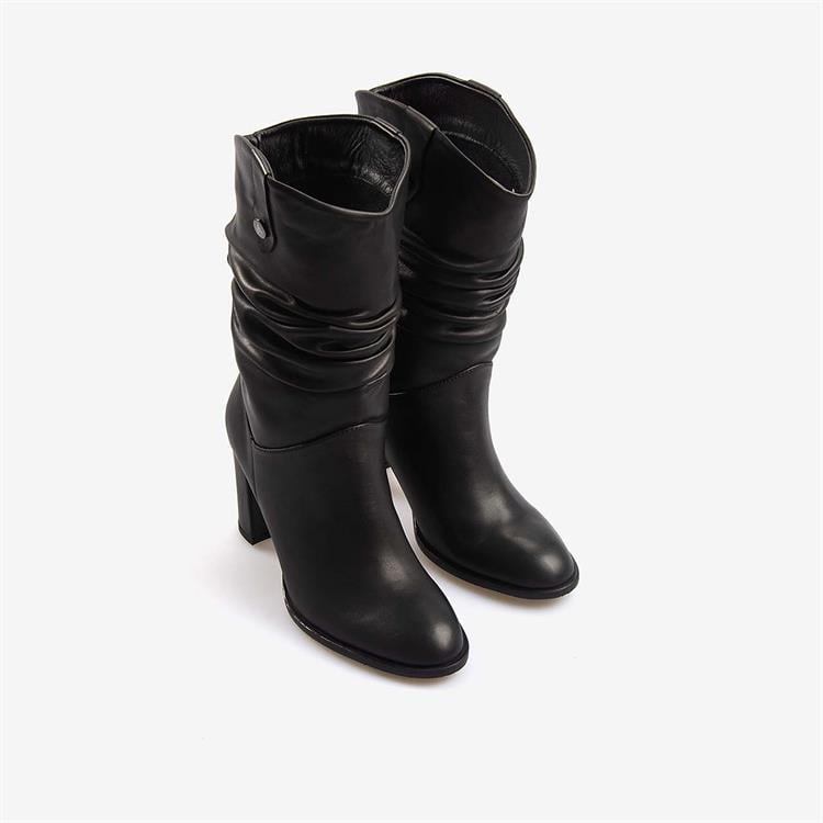 Kemal Tanca  Hakiki Deri Siyah Kadın Topuklu Çizme 25-100670K-1