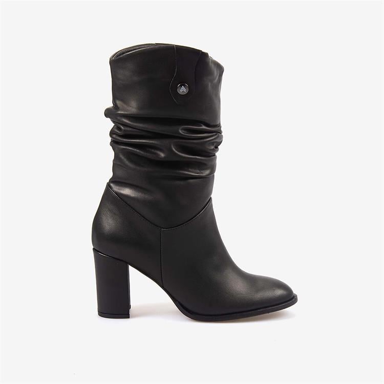 Kemal Tanca  Hakiki Deri Siyah Kadın Topuklu Çizme 25-100670K-1