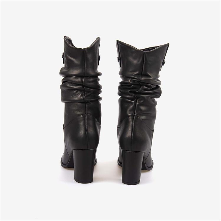 Kemal Tanca  Hakiki Deri Siyah Kadın Topuklu Çizme 25-100670K-1