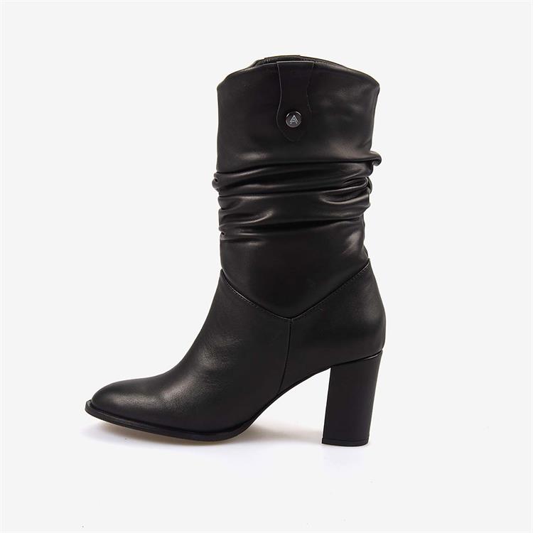 Kemal Tanca  Hakiki Deri Siyah Kadın Topuklu Çizme 25-100670K-1