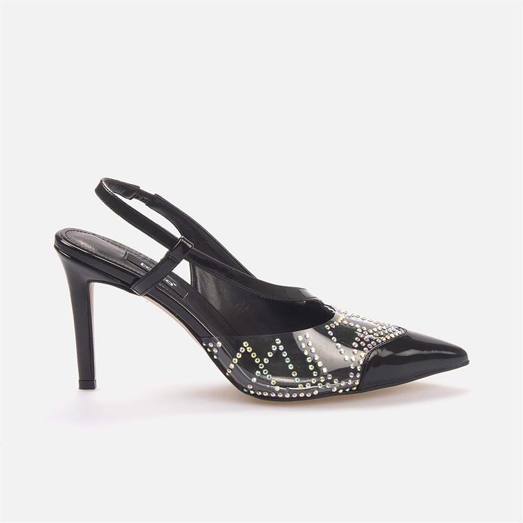 Kemal Tanca Kadın Şeffaf Malzeme Microlight Taban Siyah Gece & Abiye Ayakkabı