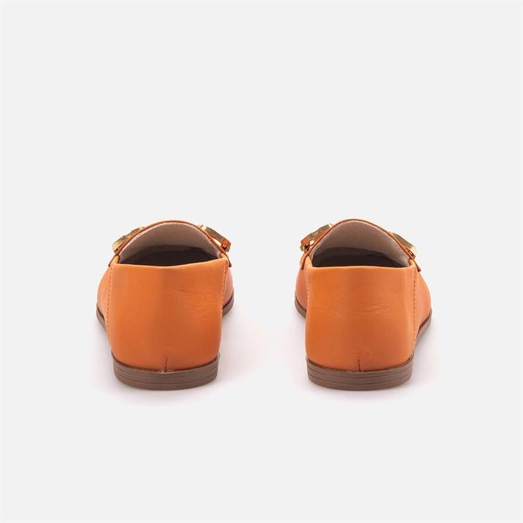 Kemal Tanca Kadın Hakiki Deri Kauçuk Taban Turuncu Loafer Konforlu Babet