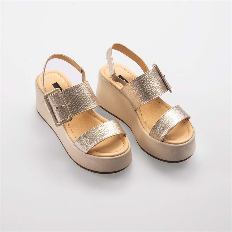 Kemal Tanca Kadın Hakiki Deri Poli Taban Altın Sarısı Sandalet 