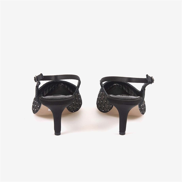 Kemal Tanca Kadın Slingback Fileli Taş Detaylı 7,5cm Siyah Topuklu Ayakkabı 2275